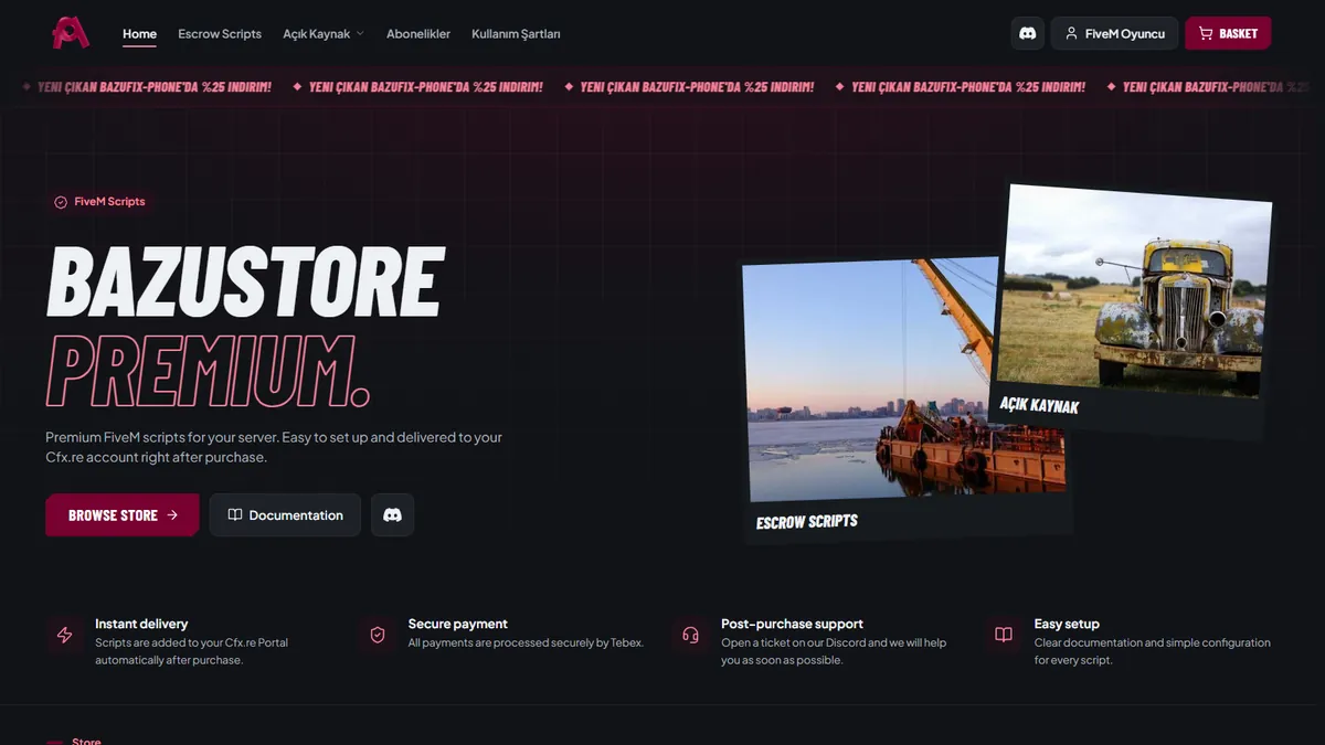 BazuStore Tebex mağazasının ana sayfası